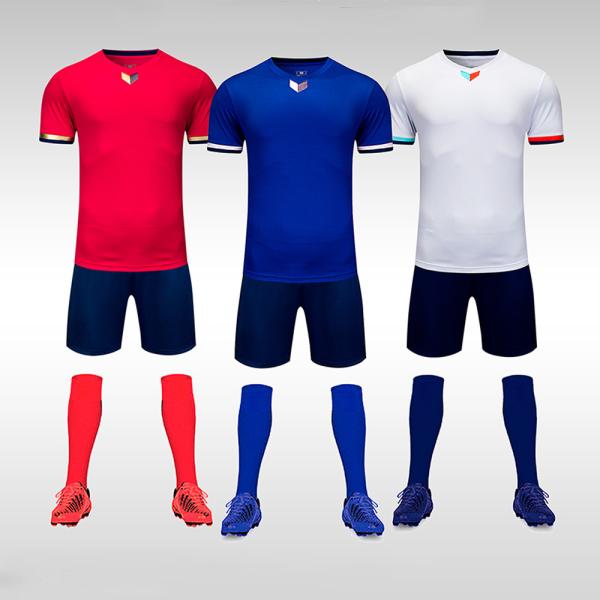 Polyester Fabric Plain Soccer Jerseys Casual Short Sleeved Blue V Neck