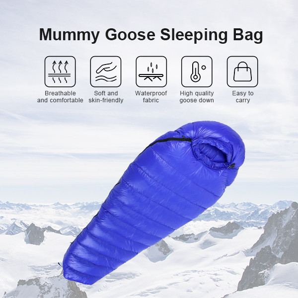 Cold Weather Down Mummy Sleeping Bag Waterproof Blue Childrens Sleeping Bags 20D Nylon