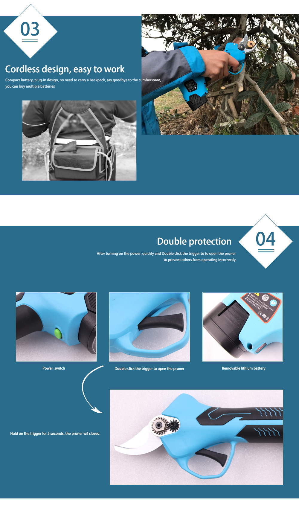 Swansoft 16.8V 2.5CM Battery Orchard Pruner Portable Electric Cordless Cutting Grape Pruning Scissors Garden Shears