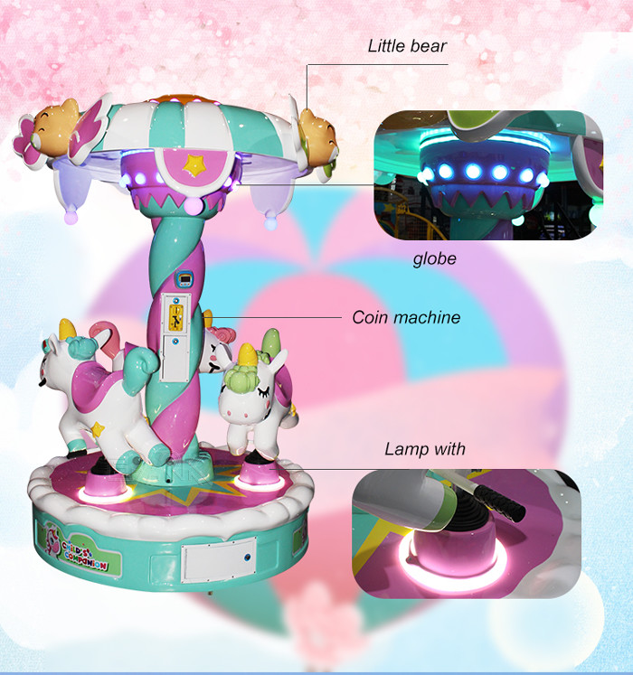 Coin-Operated Children's Amusement Equipment 3-Seater Led Light Music Mini Carousel