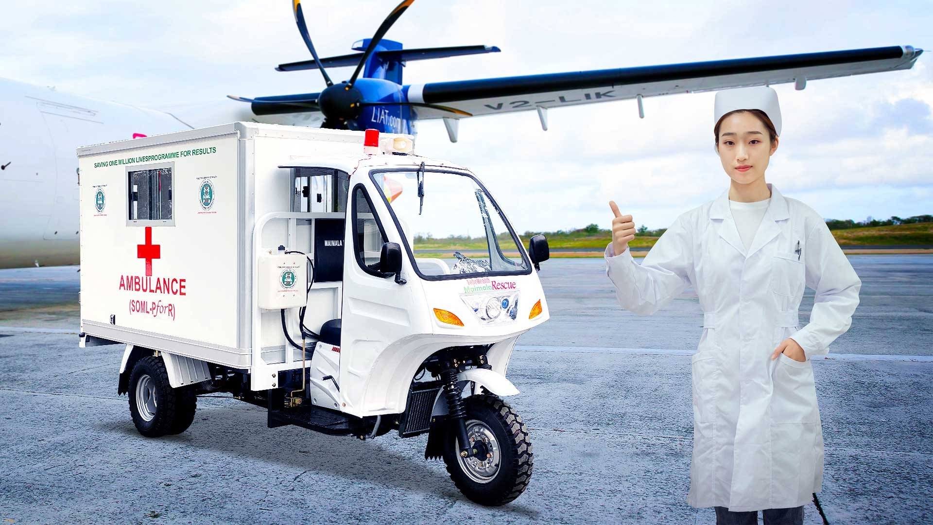 Motorized Tricycles Emergency Vehicles 250CC Motos Ambulance Tricycle for Adult Big Wheel