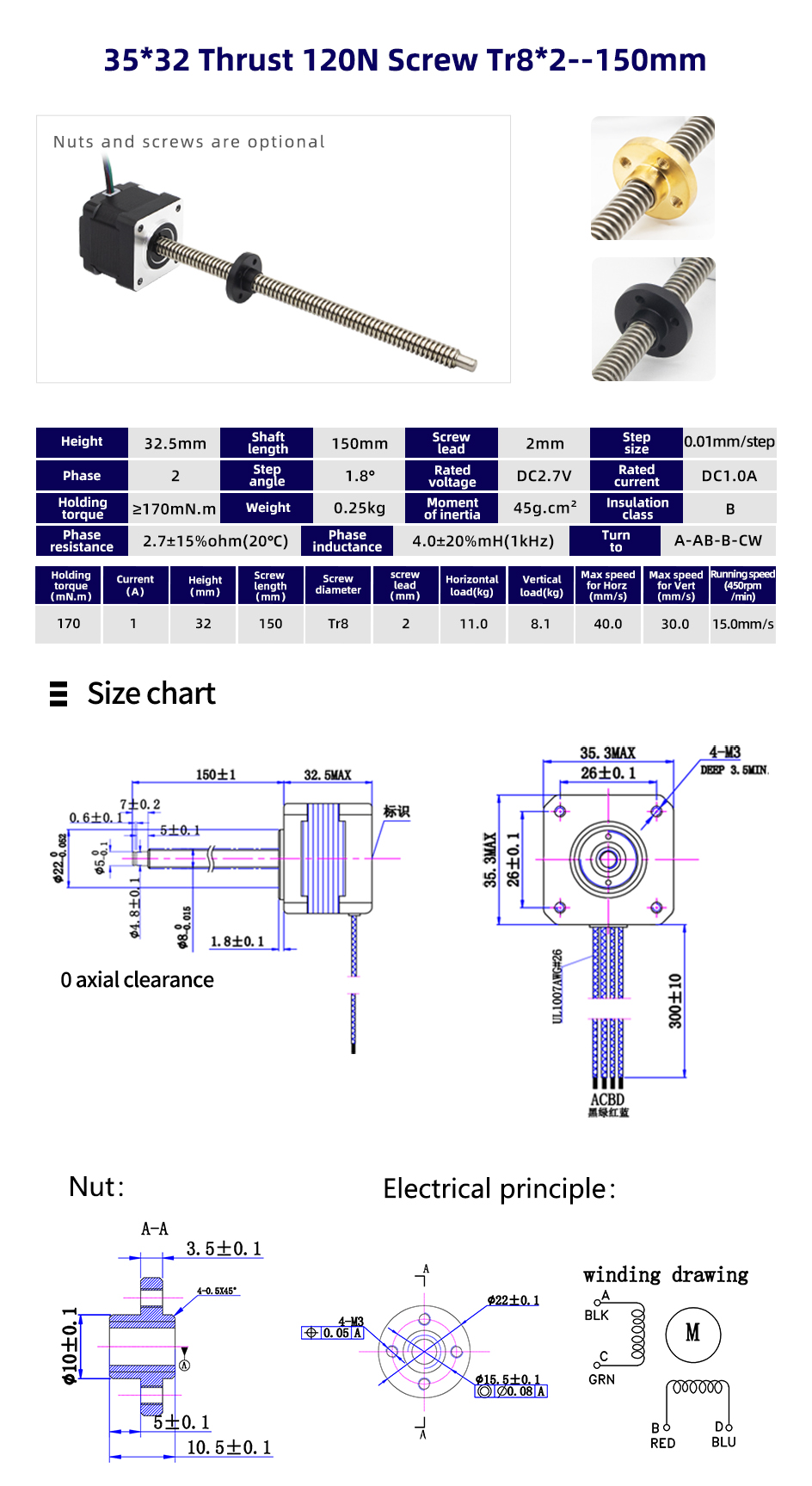 80 Degree Temperature Rise Linear Stepper Motor With Lead Screw for CNC Machines