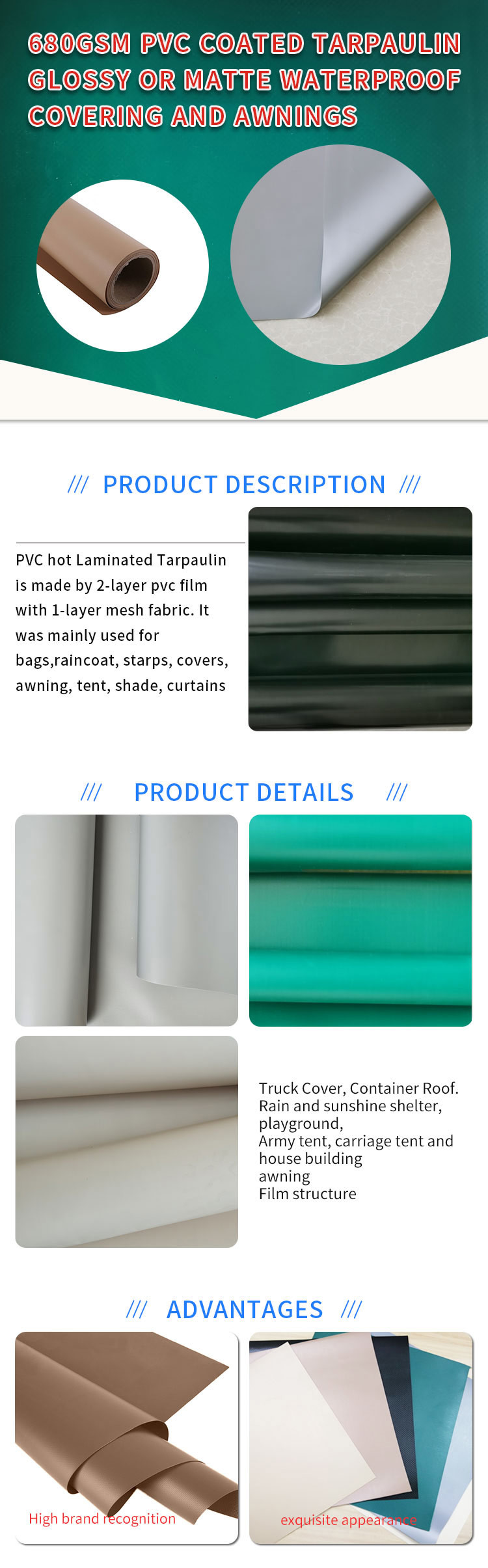 Mildew Resistant 450gsm PVC Rain Proof Tarp For Camping Ground Sheet