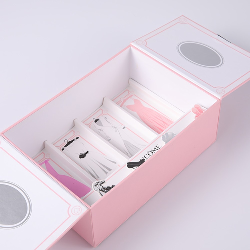 Magnetic Pink OEM Customize Print Cosmetic Paper Box , Double Door Gift Box 4 Piece
