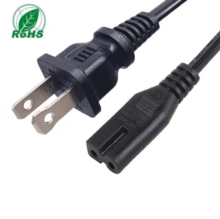 HENG-WELL US 2 Pin NEMA 1-15P Plug to IEC 320 C7 Power Cord Set PVC 1.8M 1800mm Black UL Power Cord