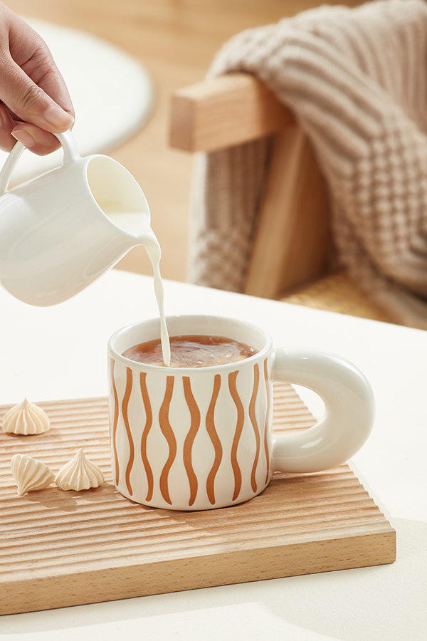 Ready To Ship In Stock Unique Handmade Ceramic Mugs Colorful Striped Pattern Tea Milk Porcelain Mug 3d