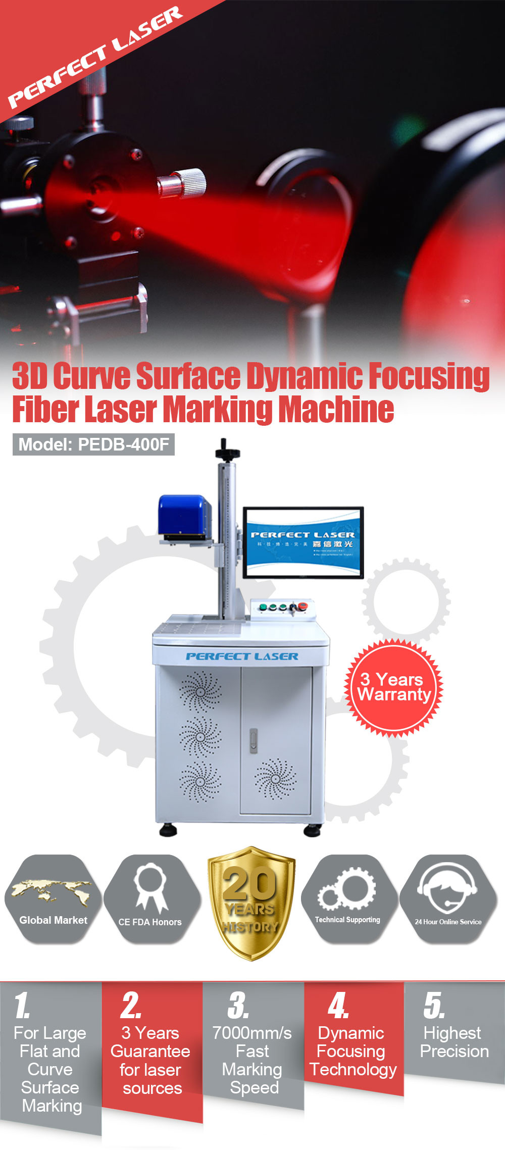 0.02mm Accuracy CNC co2 laser marker for wood , 3D Curved Surface Dynamic