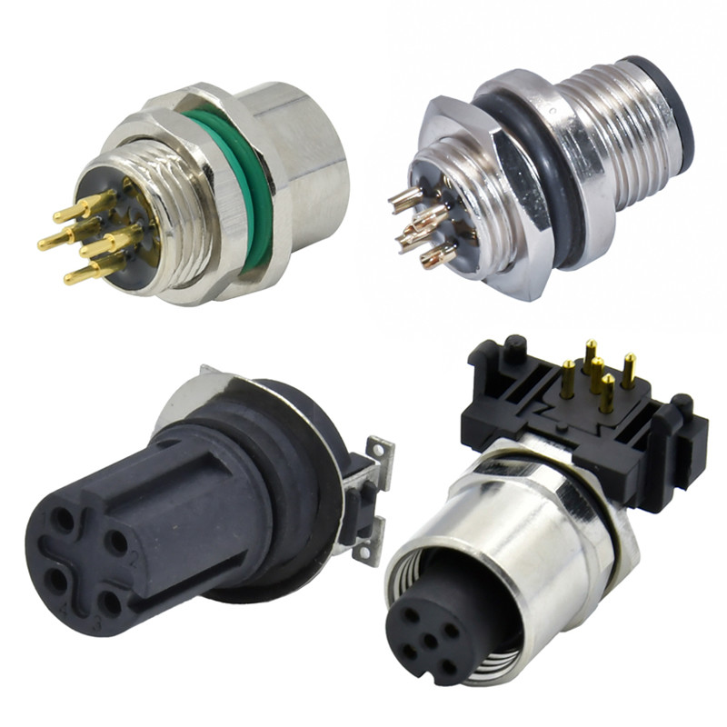 Circular M12 5 Pin Connector Panel Mounting Male Solder Threaded Waterproof M12 Connector