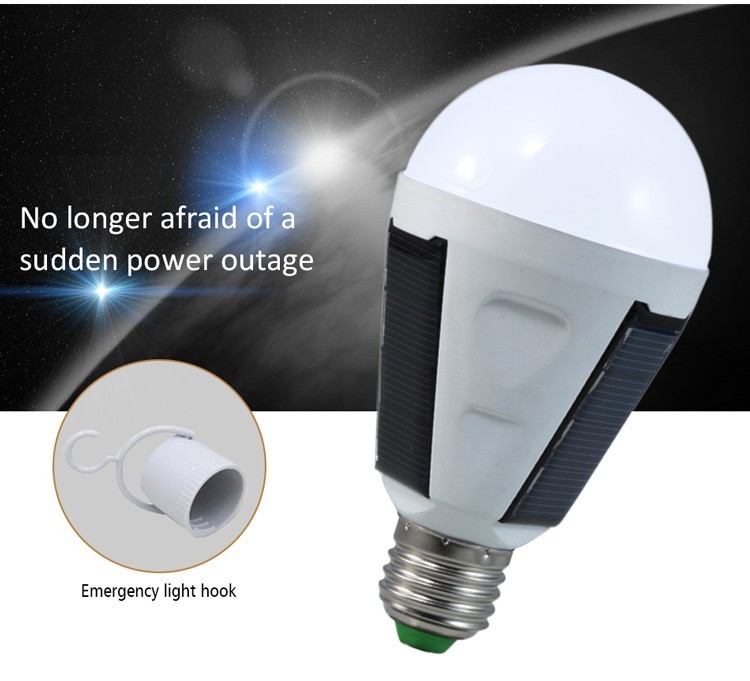 led solar bulb rechargeable emergency light E27 IP65 6000K AC85-265V