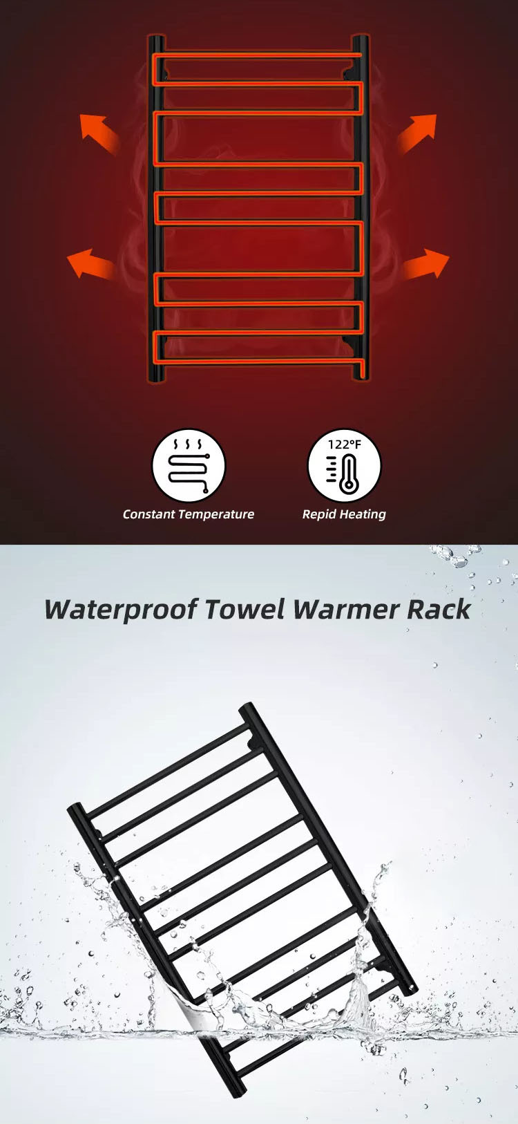 Graphene Electric Hot Towel Rack , Heated Towel Rack Wall Mounted with Timer