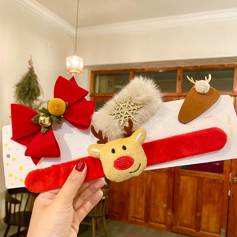 Christmas Slap Bracelets Kids Hair Bow Clips Barrettes Hairpin 43g With Santa Claus