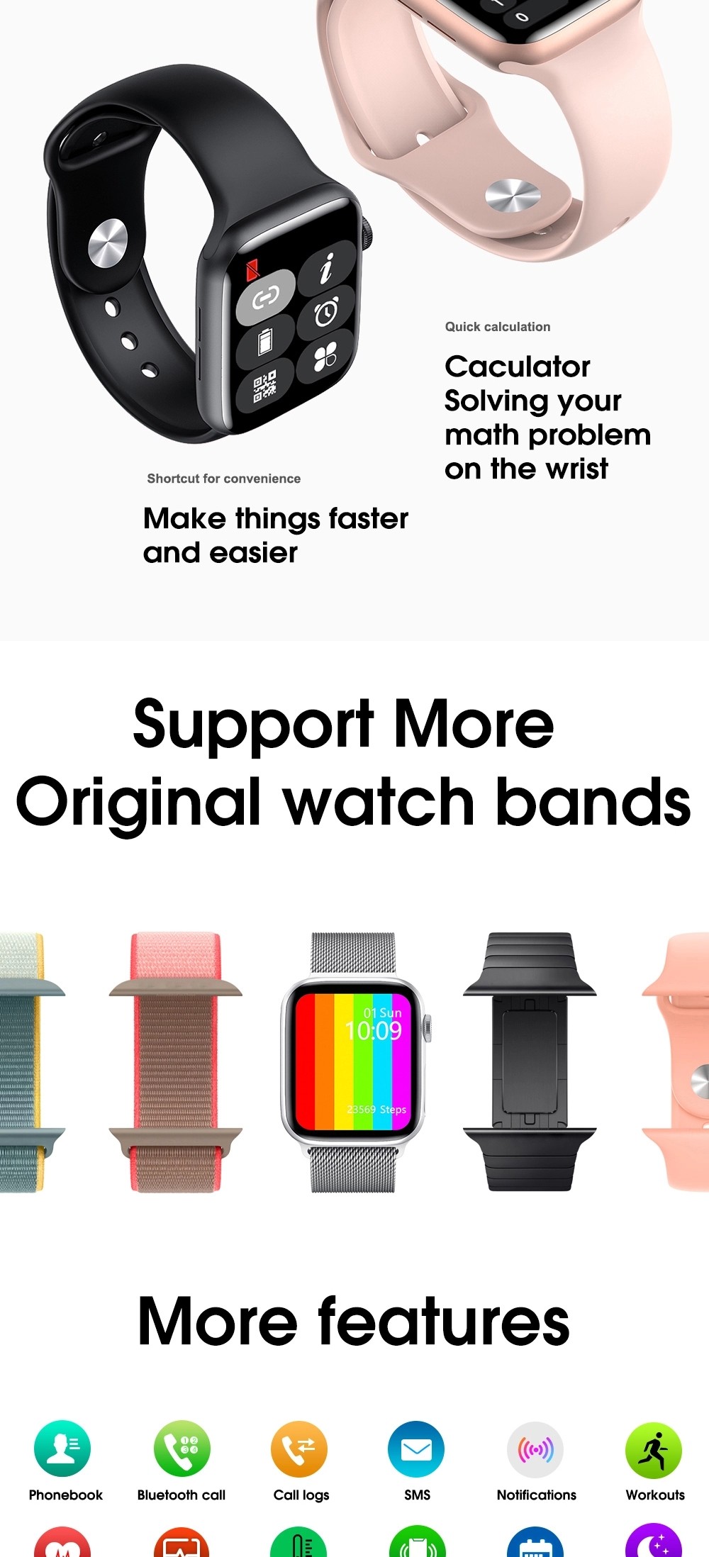 Wireless Charging IP68 1.75inch Waterproof Heart Rate Smartwatch
