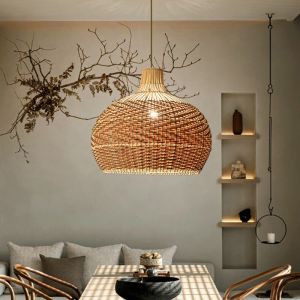 New Color Matching Rattan Lamp Vintage Pendant Light Fixtures Retro Hang lamp(WH