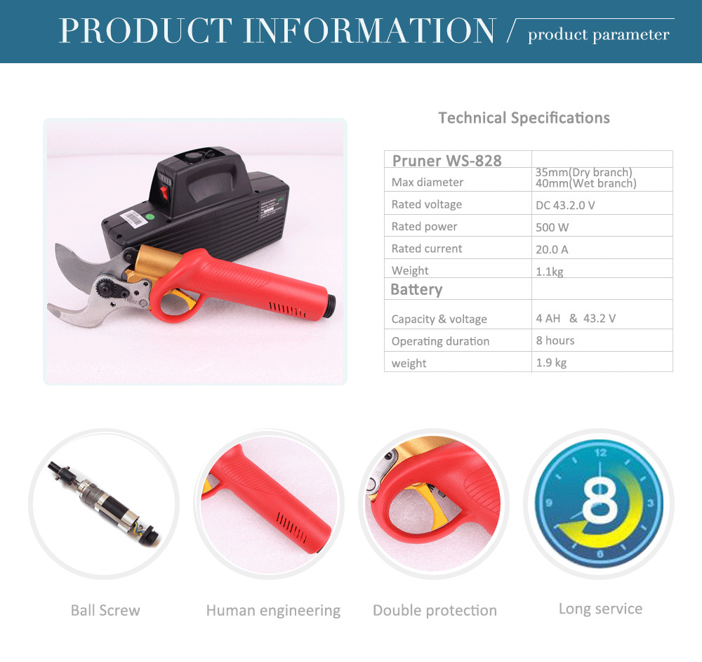 Swansoft Professional Electric Pruning Shears 4.0ah Li-ion Battery 4.0CM Bypass Electric Pruner