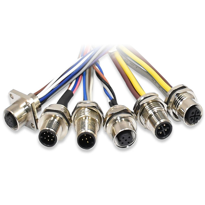 Flange Scoket IP68 3pin Male Panel Mount M12 Waterproof Connector With Pigtail S Code Socket