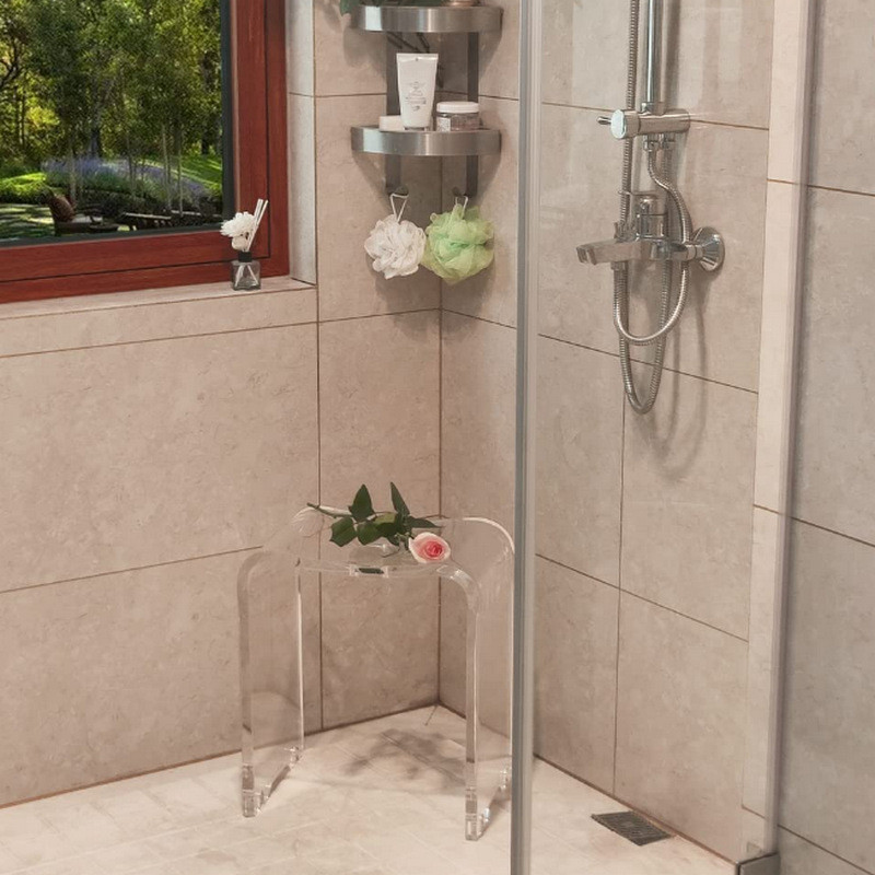 Durable and Transparent Acrylic Step Stool Small Shower Stool for Entryway Shower Bathroom Kitchen Bedroom, and Living Room