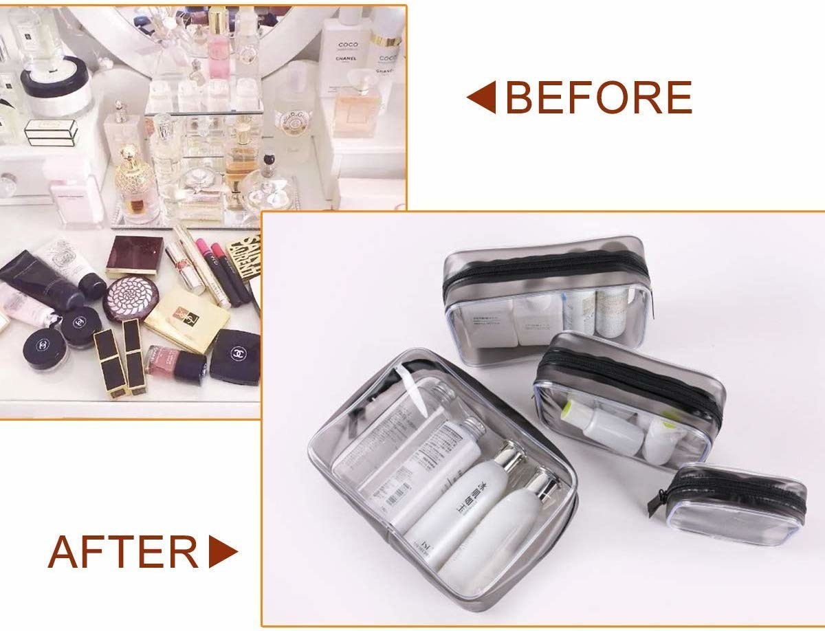 Clear Cosmetic Bag, 4 Pcs Waterproof PVC Zippered Toiletry Carry Pouch Portable Makeup Bag Organizer Bag Set