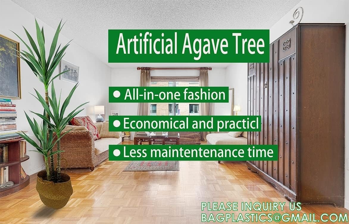 Artificial Tree Plant with 76 Leaves, Nursery Plastic Pot, Feel Real Technology, Green Tree 5.3ft Faux Agave