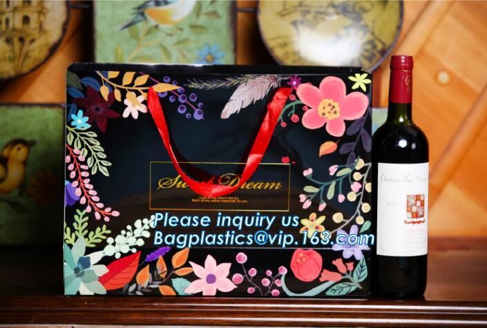 Flower carrier bag with different color customized pot plants kraft paper bag with handle,stamping logo fancy paper flow