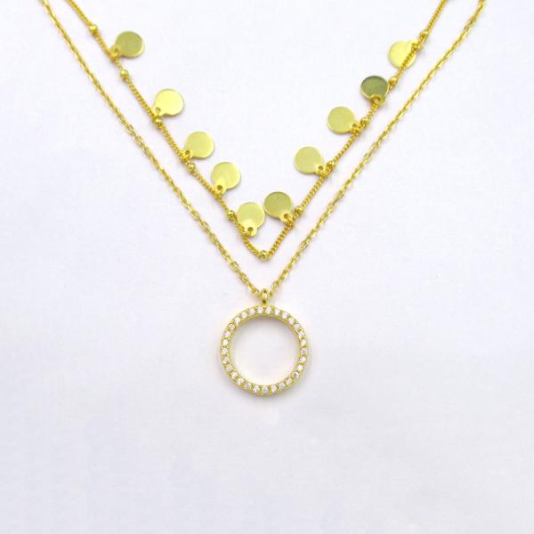 Zircon Luxury Plated 14K Gold Pendant Necklace with Round Shaped and Little Item