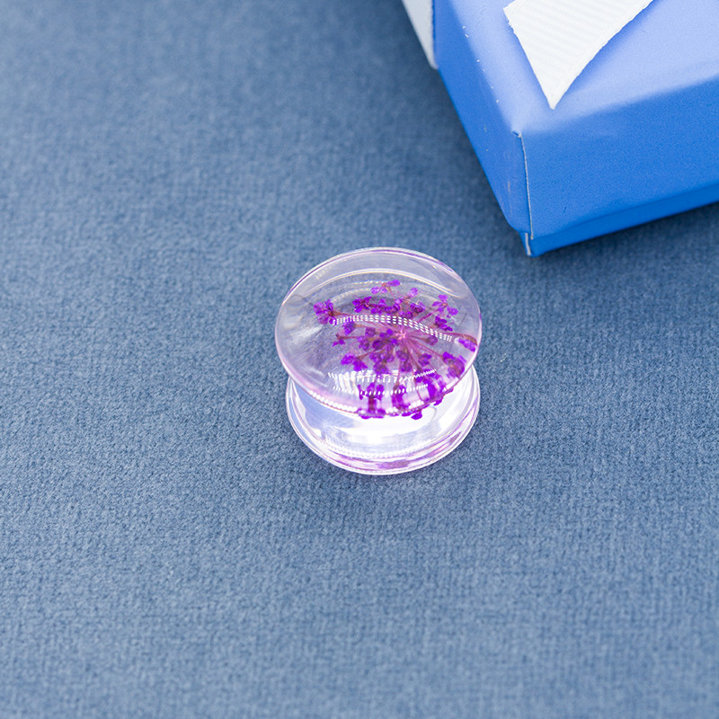 Acrylic Ear Plug Tunnels Jewelry 25mm Purple Dried Flower Inside