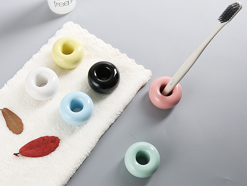 Household Ceramic Toothbrush Holder Set Stand With Pink Blue Green Color