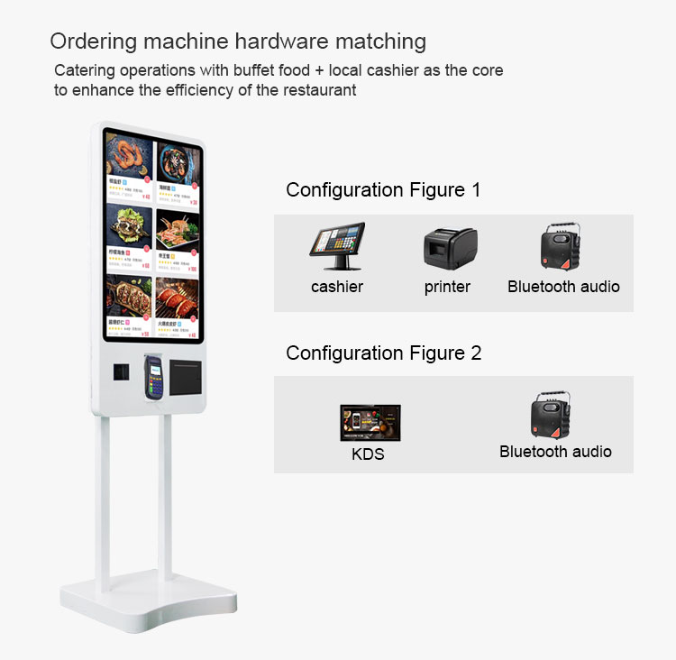 Android Win 10 32 Inch Restaurant Touch Screen Self Ordering Kiosk With Thermal Printer NFC card reader