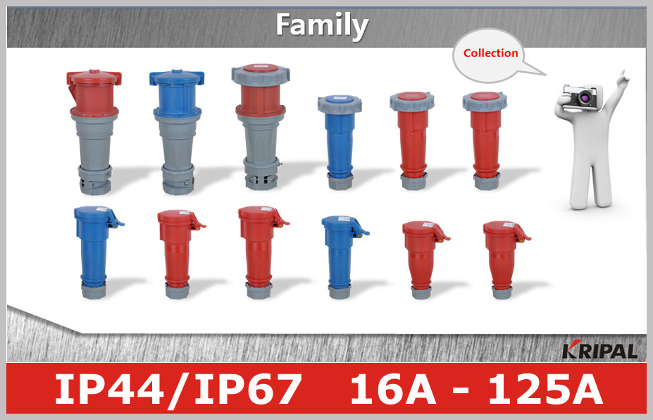 Blue IP44 Industrial Power Socket Pin And Sleeve Electrical Connectors