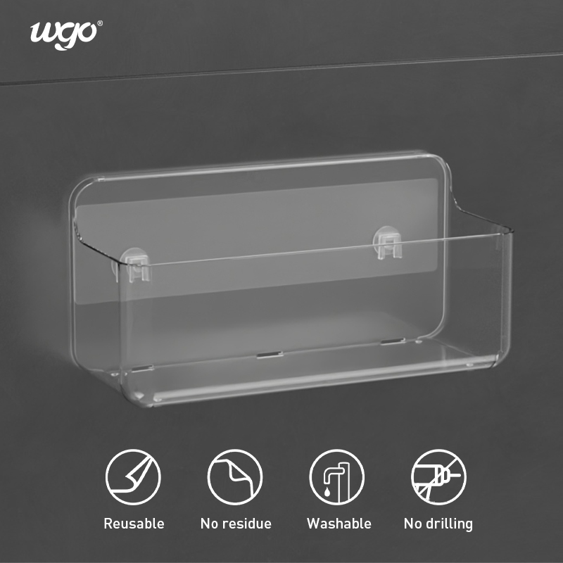 WGO Transparent Bathroom Soap Dish Holder Shower Rail Plastic For Paper Towel