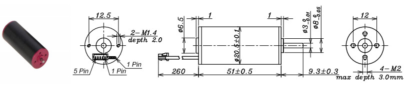 High temp Coreless DC Motor,15000-26000rpm,20mm diameter, 51mm Length,24.12.36V,