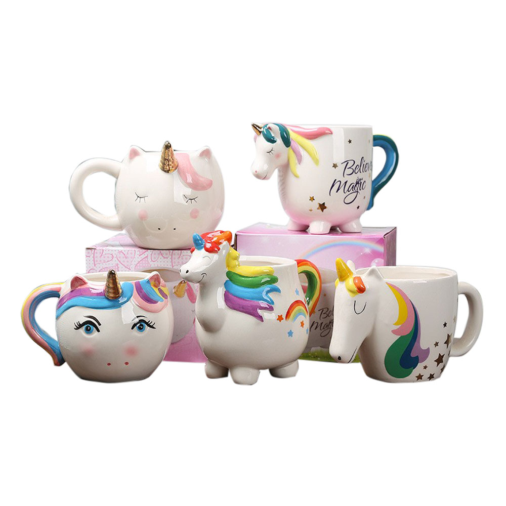 Cute Hand painted 3D Colorful Unicorn Mug Novelty Ceramic Animal Coffee Mug Custom for Unicorn Lover