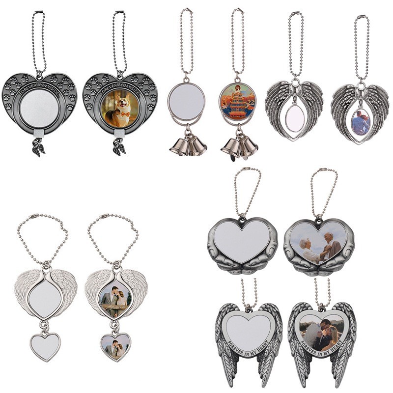 Sublimation Angel Wing Blank Car Hanging Ornament Pendant Love Heart Shaped Personalized Photo For Home Window DIY