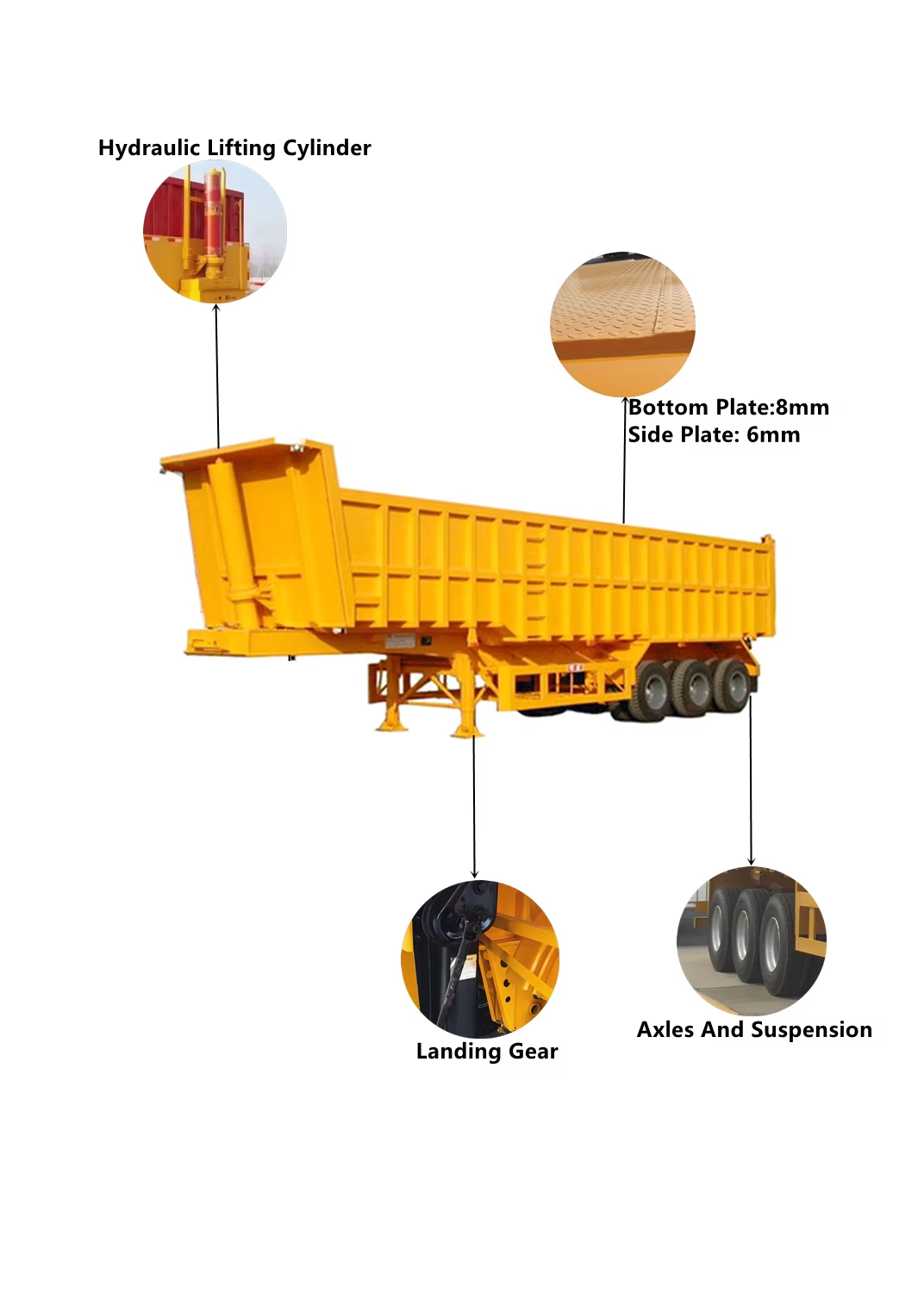 CIMC pull more than 60 tons 3-axle front axle can be lifted back flip semi-trailer side tipper dump truck
