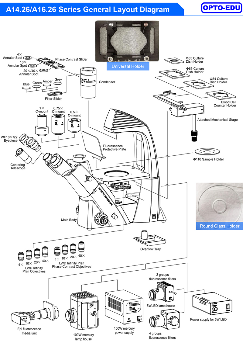 OPTO-EDU A16.2614-UL China Supplier High Brightness Inverted Ultra LED Fluorescent Microscope Price