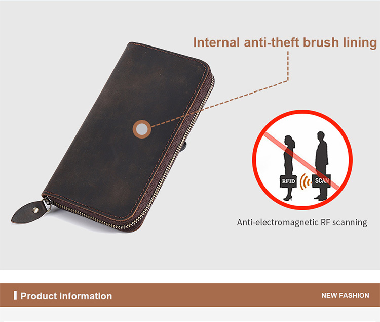 Waterproof Credit Card Wallet for Men Genuine Leather Large Capacity Multifunction Zipper Purse
