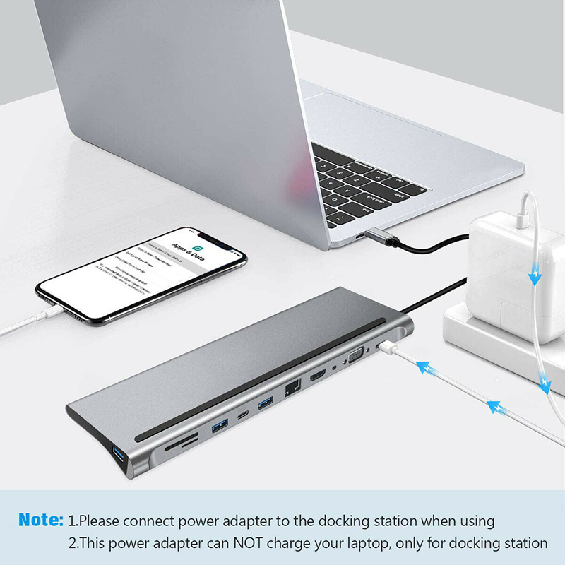 11 In 1 Multiport USB C USB-C Type-C PD 4K HDTV Hub Adapter Docking Station With RJ45