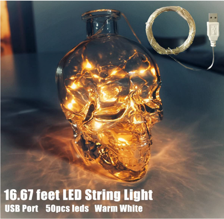 Customized Lead-free Glass Skull Prop Whisky Bottle with Cork 700ml and Customized Logo