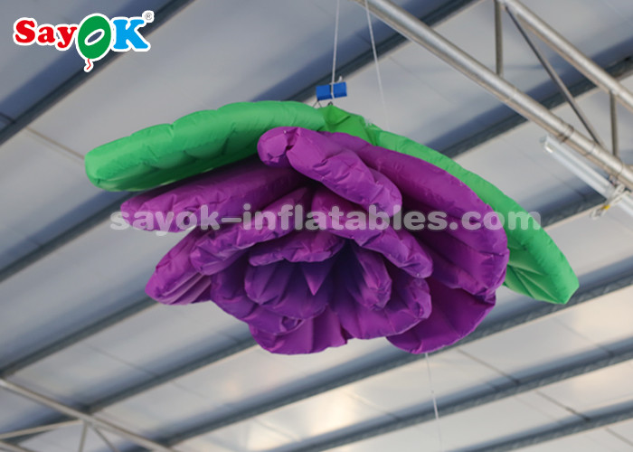 Purple 2m Inflatable Lighting Decoration Hanging Rose Flower For Lobby Stage Decor