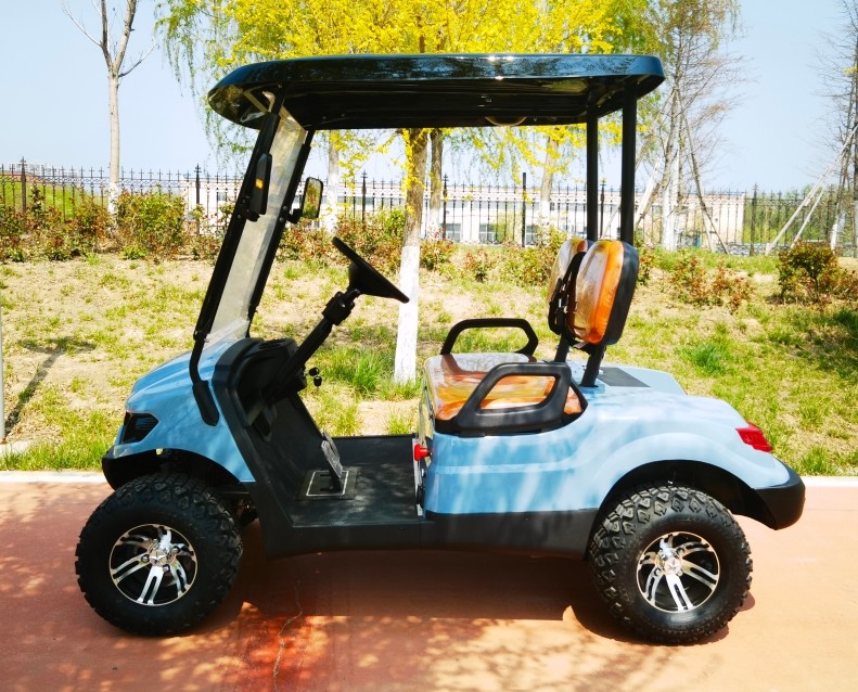 Blue Color 2 Seater Golf Cart 4 Wheel 10 Inch Tire 70-100km With Lithium Battery