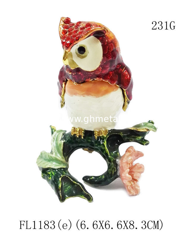 Owl enamel bird jeweled trinket box Metal Owl Bird Trinket Box for gift