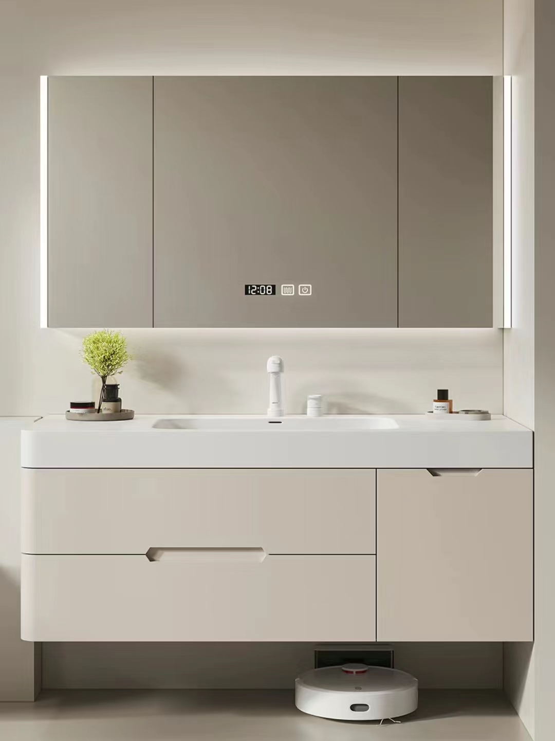 End Luxury Modern Design 28 72 inch Fluted PVC Membrane Narrow Floating Bathroom Vanities Cabinet Set