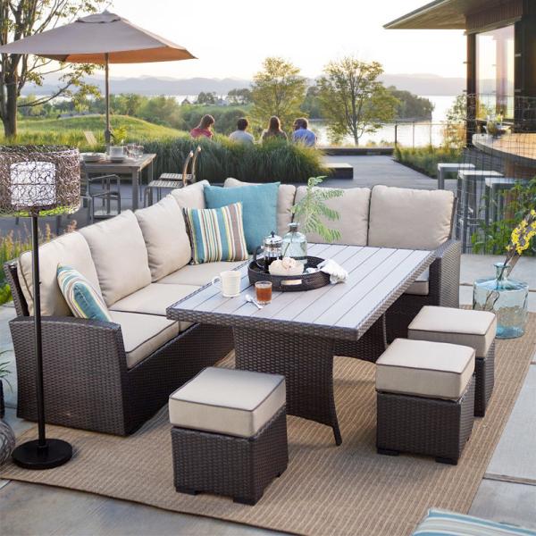 Restaurant Outdoor Light Luxury PE Rattan Sofa Set Patio Waterproof Metal
