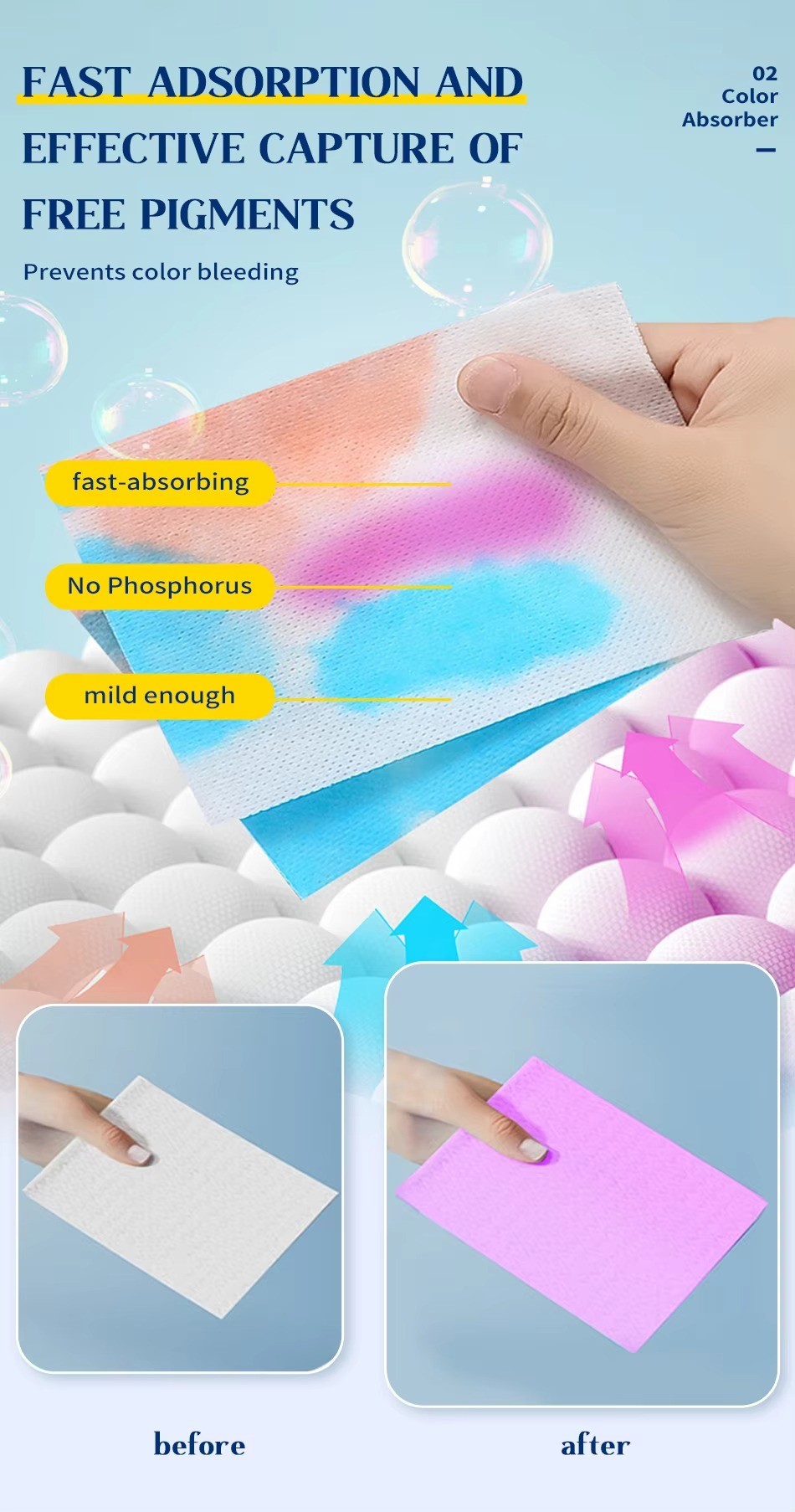 Natural OEM Dye Trapping Sheets Fragrance Free Washing Machine Color Catcher
