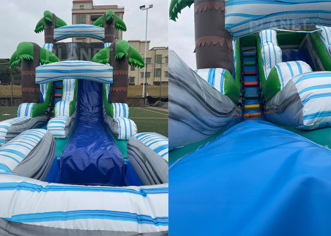 Jungle Palm Tree Theme EN71 Inflatable Water Slide With Pool