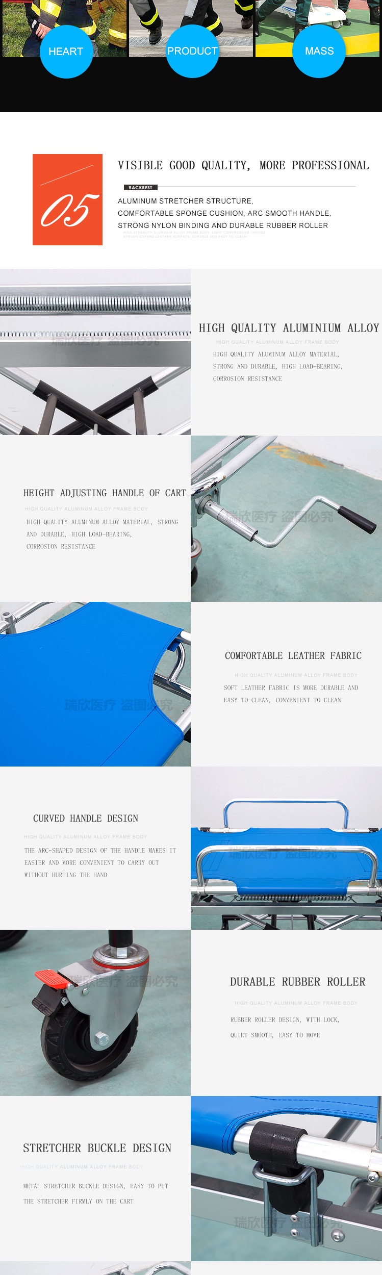 Aluminum Alloy Emergency Hospital Bed Blue Emergency Stretcher Bed