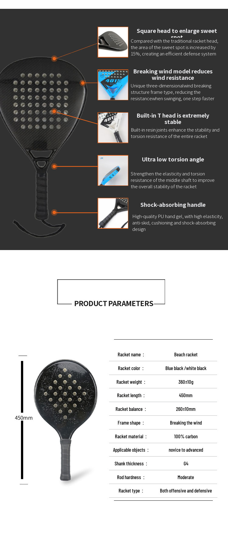 3k Round Carbon Beach Padel Racket Custom Grip Fiberglass Tennis Padel Spain Racket