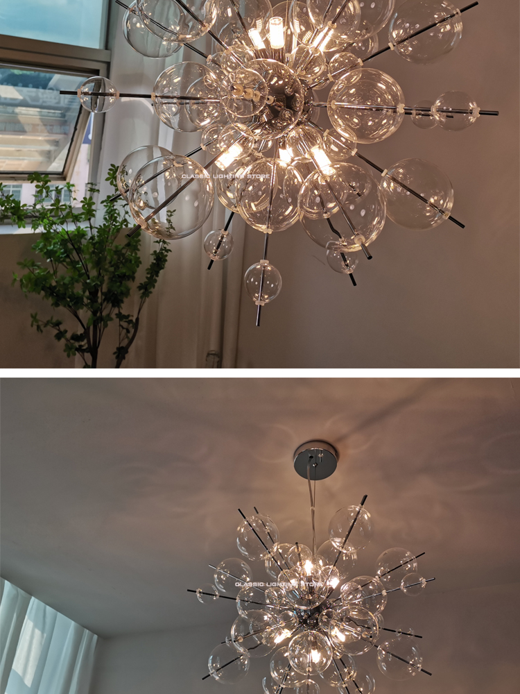 Nordic Led Home Decoration Chandelier Modern Sea Urchin Dandelion Glass Ball Pendant Lamp(WH-GP-180)