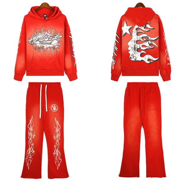 Custom Printing Tracksuit for Men 100% Cotton French Terry Hoodie and Flare