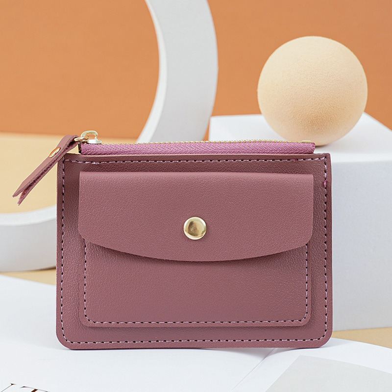 Personalized PU Leather Card Holder Wallet for Women Metal Bead Custom Logo Personalized