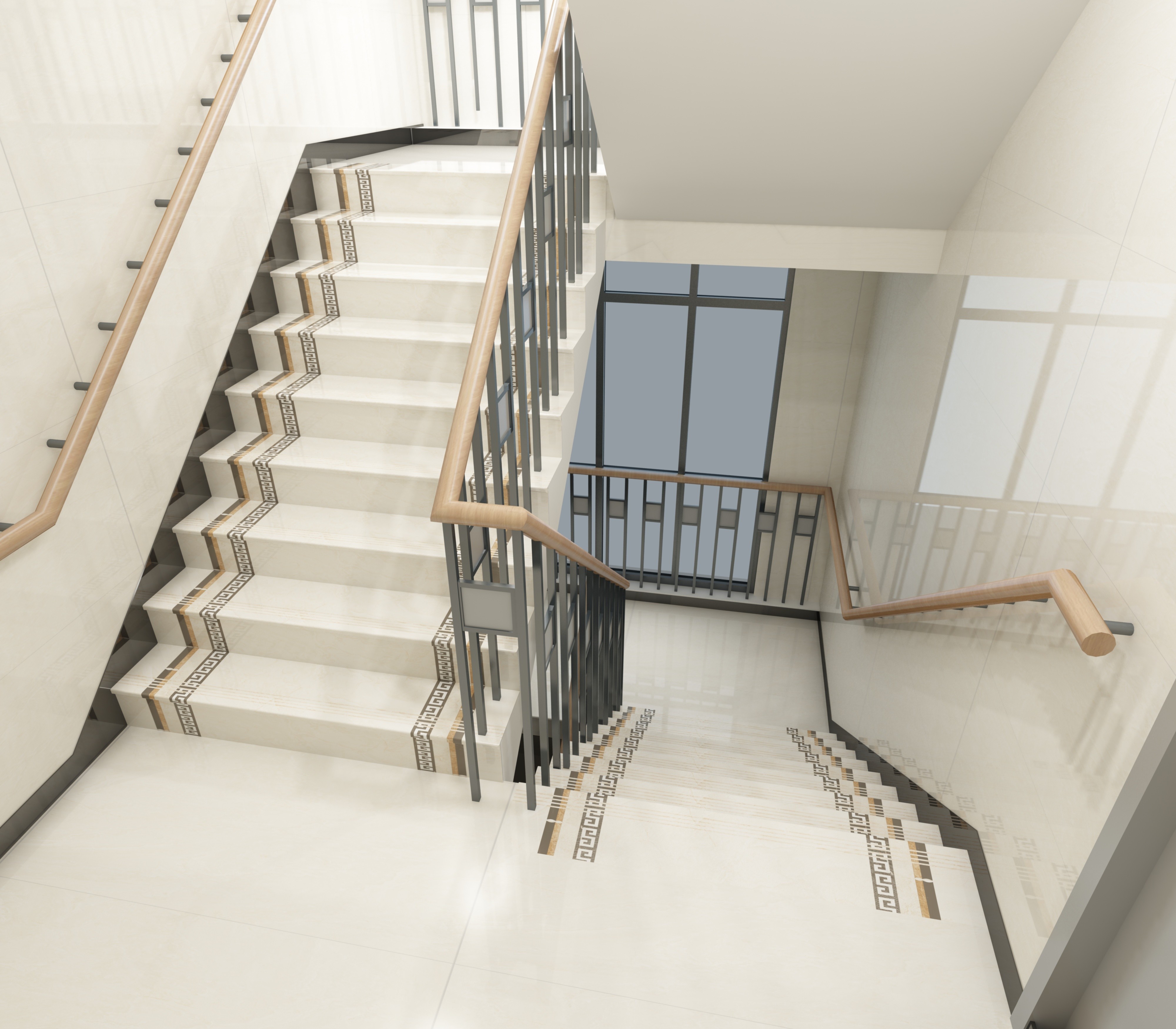 High Glossy Stair Ceramic Tiles Staircase Carrara White Porcelain Tiles